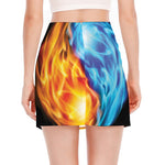 Red And Blue Fire Yin Yang Print Side Slit Mini Skirt