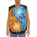 Red And Blue Fire Yin Yang Print Sleeveless Baseball Jersey