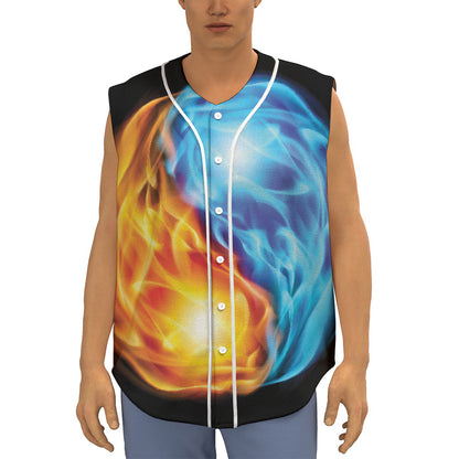 Red And Blue Fire Yin Yang Print Sleeveless Baseball Jersey