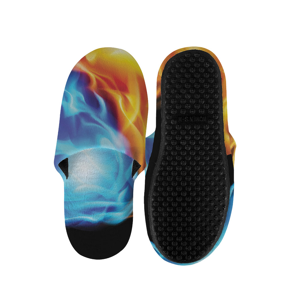 Red And Blue Fire Yin Yang Print Slippers