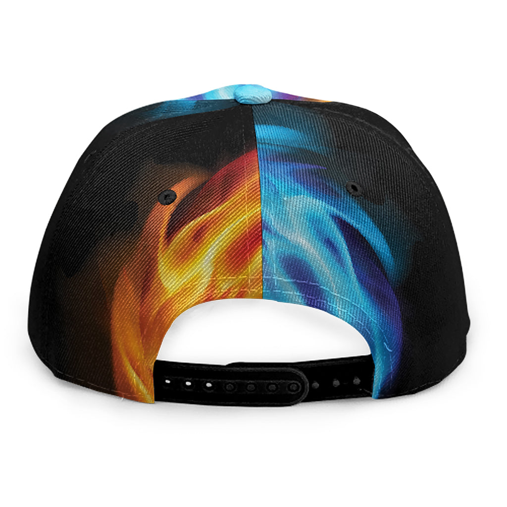 Red And Blue Fire Yin Yang Print Snapback Cap