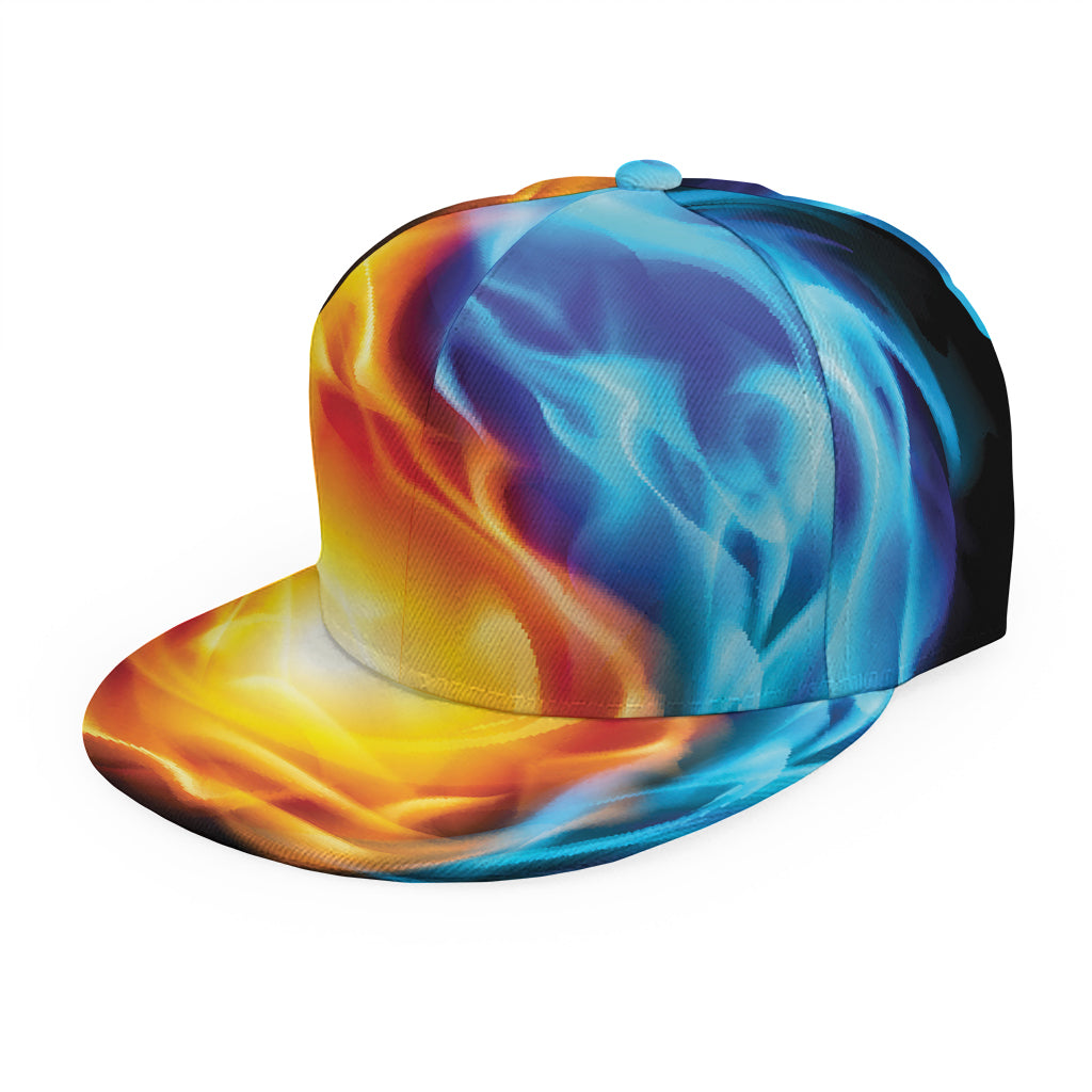 Red And Blue Fire Yin Yang Print Snapback Cap