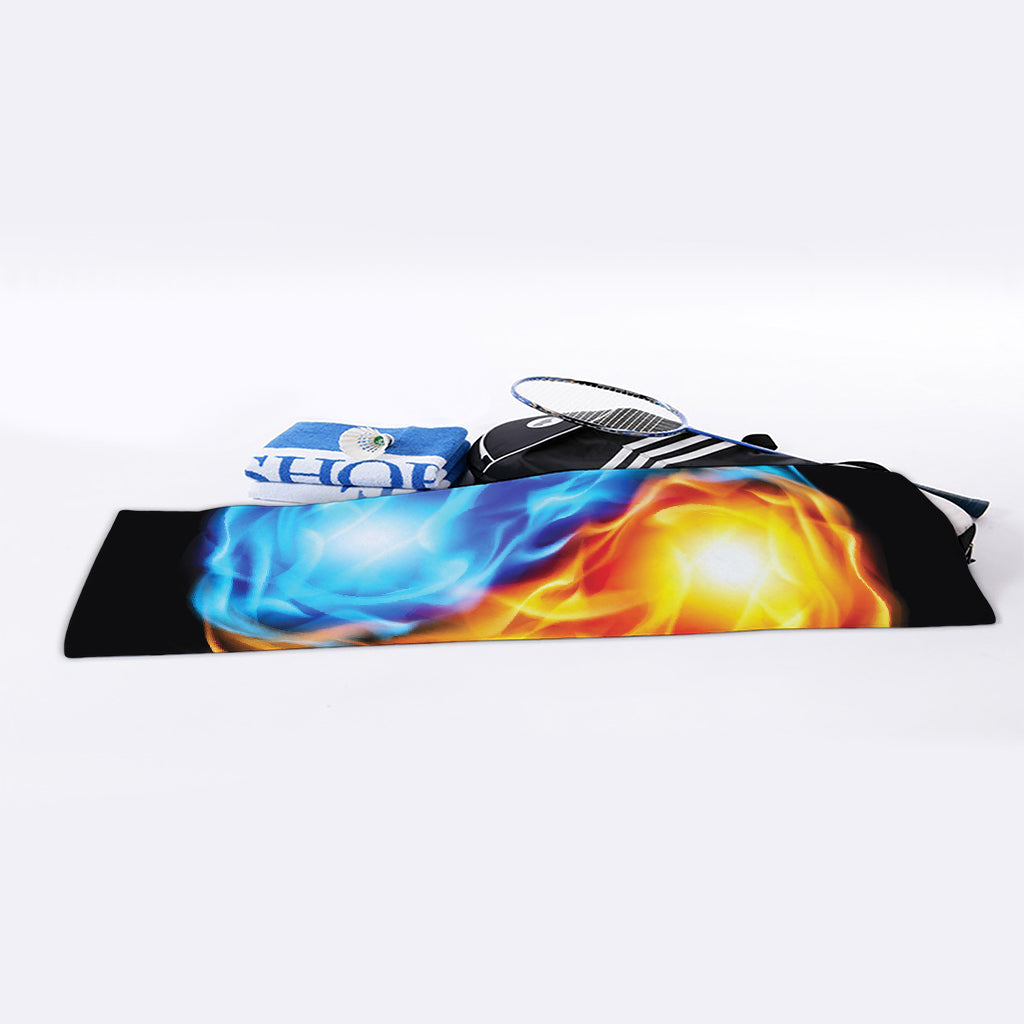 Red And Blue Fire Yin Yang Print Sports Towel