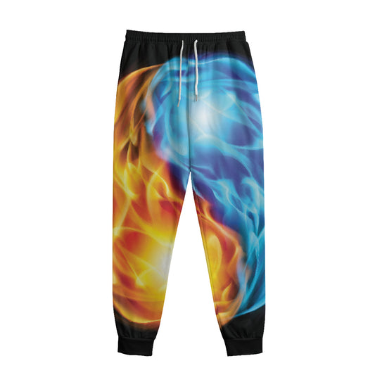 Red And Blue Fire Yin Yang Print Sweatpants
