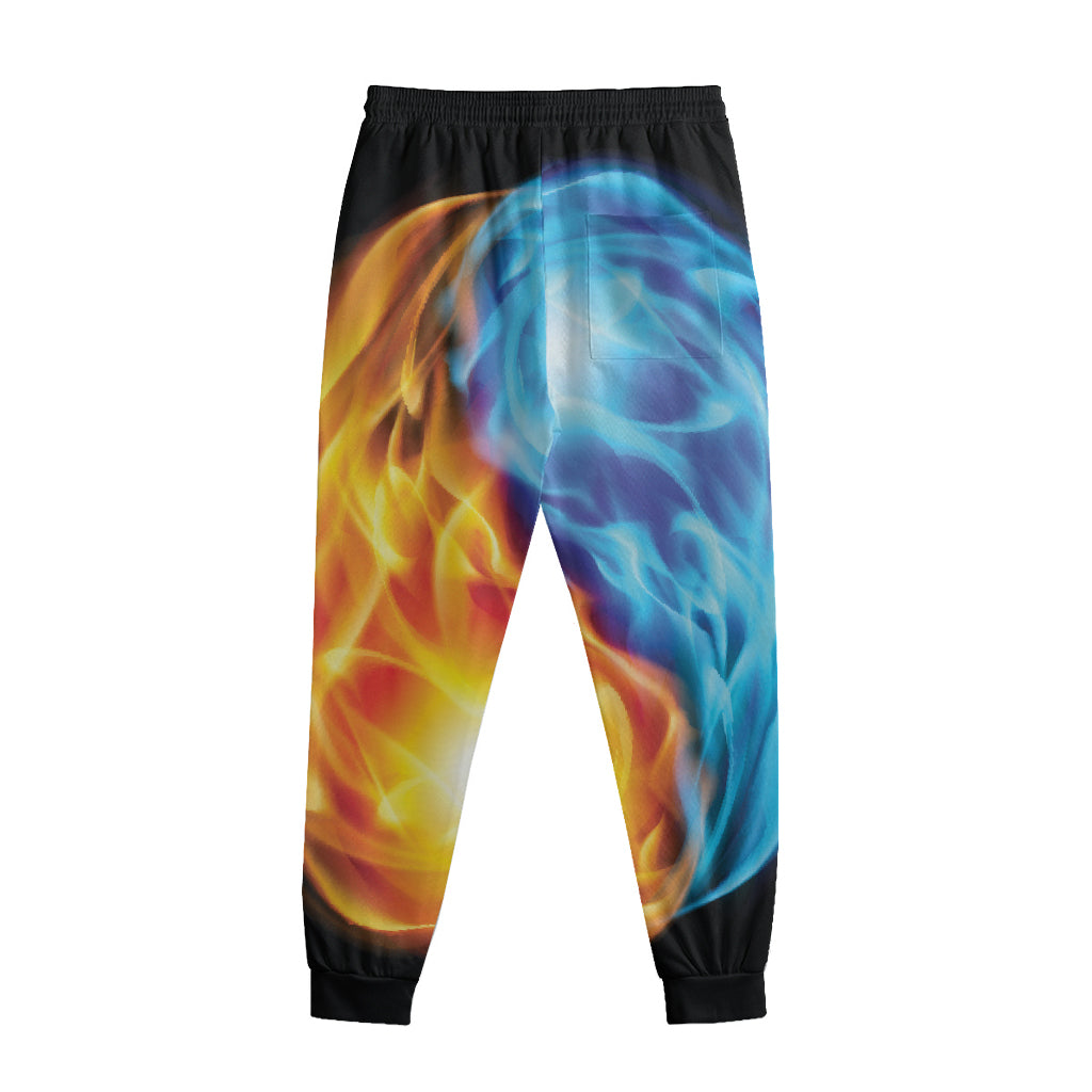 Red And Blue Fire Yin Yang Print Sweatpants