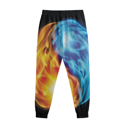 Red And Blue Fire Yin Yang Print Sweatpants