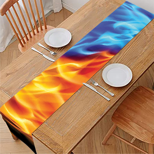 Red And Blue Fire Yin Yang Print Table Runner