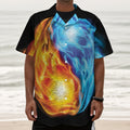 Red And Blue Fire Yin Yang Print Textured Short Sleeve Shirt