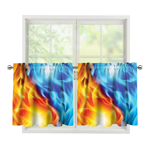 Red And Blue Fire Yin Yang Print Tier Curtains