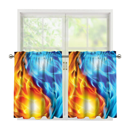 Red And Blue Fire Yin Yang Print Tier Curtains