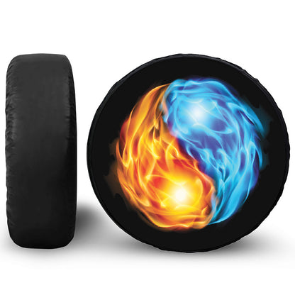 Red And Blue Fire Yin Yang Print Tire Cover