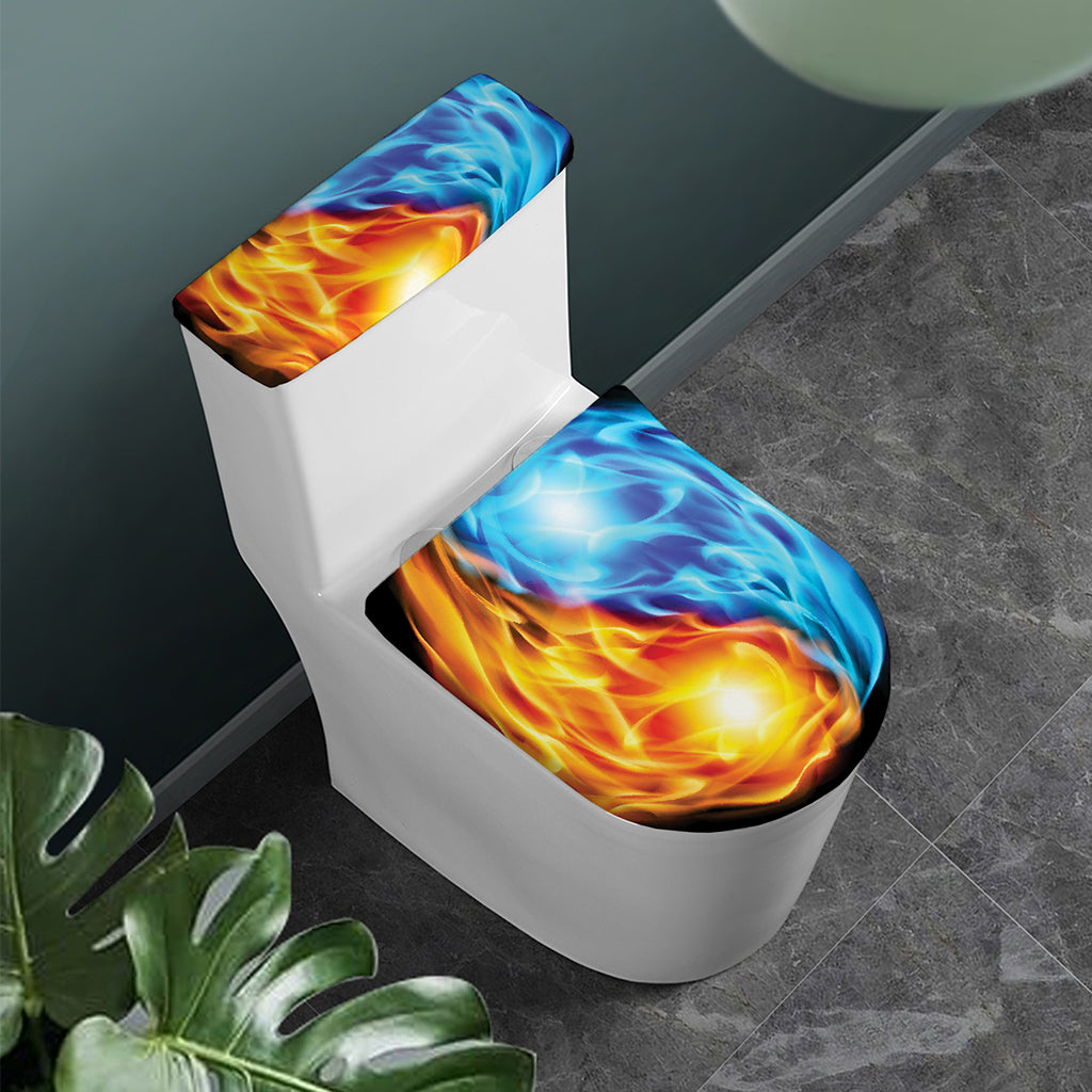 Red And Blue Fire Yin Yang Print Toilet Lid And Tank Cover Set