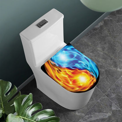 Red And Blue Fire Yin Yang Print Toilet Lid Cover