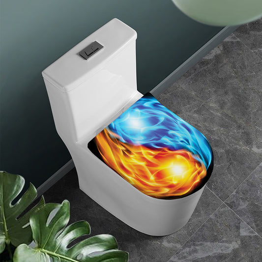 Red And Blue Fire Yin Yang Print Toilet Lid Cover
