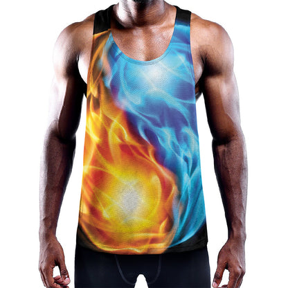 Red And Blue Fire Yin Yang Print Training Tank Top