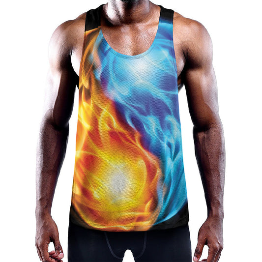 Red And Blue Fire Yin Yang Print Training Tank Top