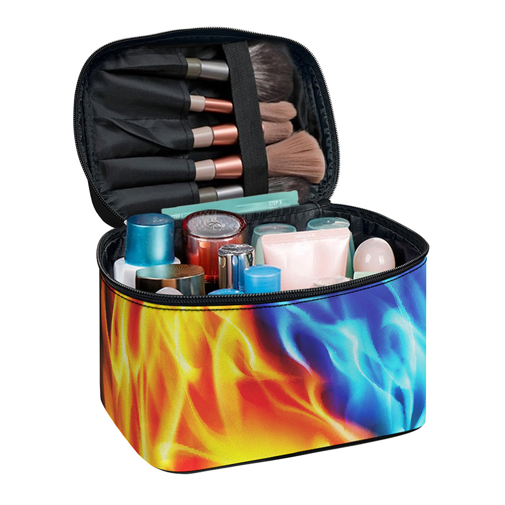 Red And Blue Fire Yin Yang Print Travel Makeup Bag