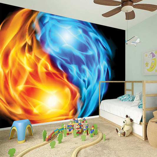 Red And Blue Fire Yin Yang Print Wall Sticker