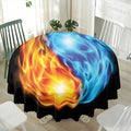 Red And Blue Fire Yin Yang Print Waterproof Round Tablecloth