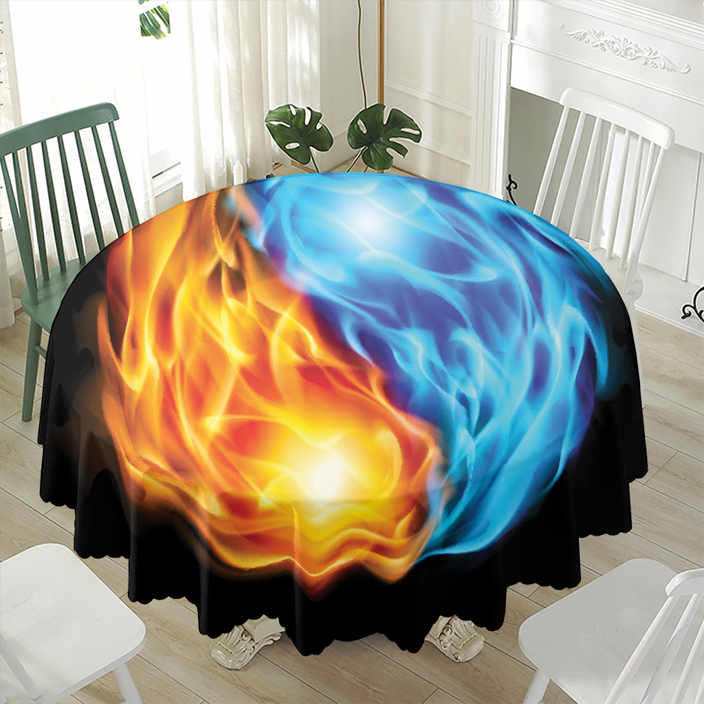 Red And Blue Fire Yin Yang Print Waterproof Round Tablecloth
