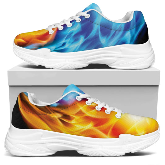 Red And Blue Fire Yin Yang Print White Chunky Shoes