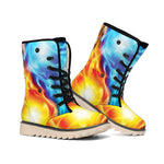 Red And Blue Fire Yin Yang Print Winter Boots