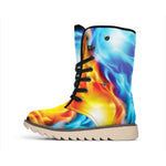Red And Blue Fire Yin Yang Print Winter Boots