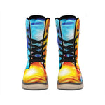Red And Blue Fire Yin Yang Print Winter Boots