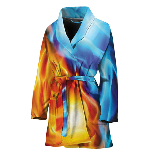 Red And Blue Fire Yin Yang Print Women's Bathrobe