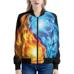 Red And Blue Fire Yin Yang Print Women's Bomber Jacket