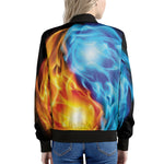 Red And Blue Fire Yin Yang Print Women's Bomber Jacket