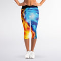 Red And Blue Fire Yin Yang Print Women's Capri Leggings