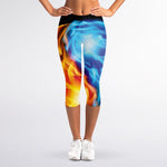 Red And Blue Fire Yin Yang Print Women's Capri Leggings