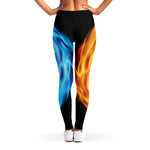 Red And Blue Fire Yin Yang Print Women's Leggings