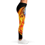 Red And Blue Fire Yin Yang Print Women's Leggings