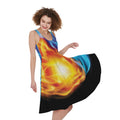 Red And Blue Fire Yin Yang Print Sleeveless Knee Length Dress