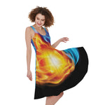 Red And Blue Fire Yin Yang Print Women's Sleeveless Dress
