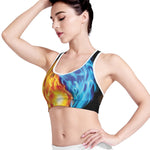 Red And Blue Fire Yin Yang Print Women's Sports Bra