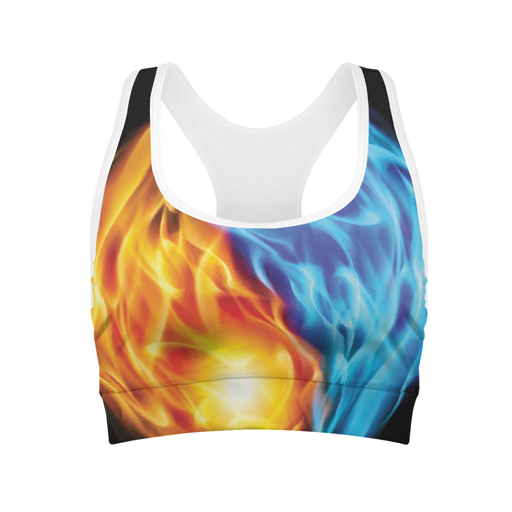 Red And Blue Fire Yin Yang Print Women's Sports Bra