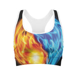 Red And Blue Fire Yin Yang Print Women's Sports Bra