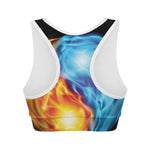 Red And Blue Fire Yin Yang Print Women's Sports Bra