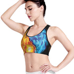 Red And Blue Fire Yin Yang Print Women's Sports Bra
