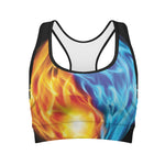 Red And Blue Fire Yin Yang Print Women's Sports Bra