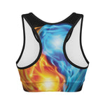 Red And Blue Fire Yin Yang Print Women's Sports Bra