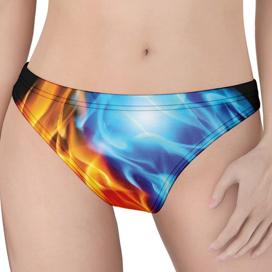 Red And Blue Fire Yin Yang Print Women's Thong