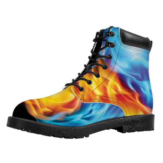 Red And Blue Fire Yin Yang Print Work Boots