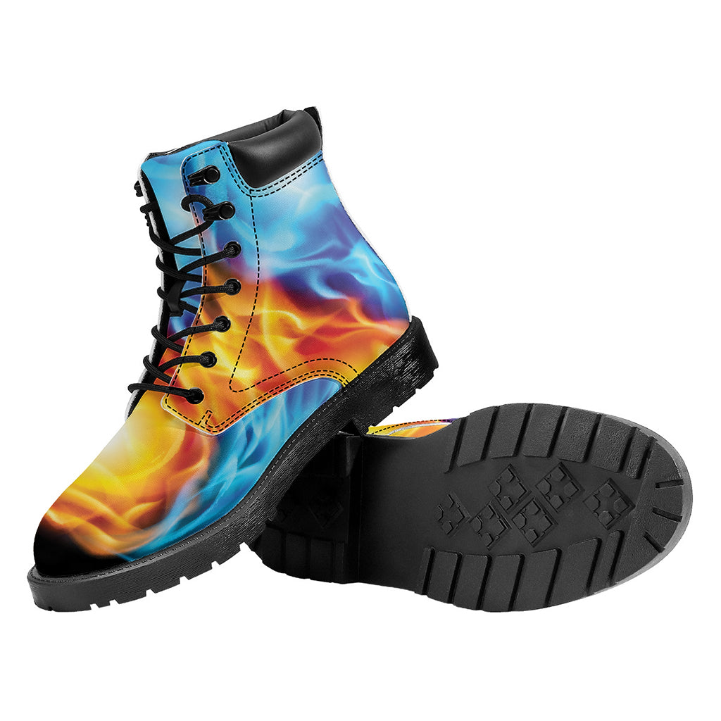 Red And Blue Fire Yin Yang Print Work Boots