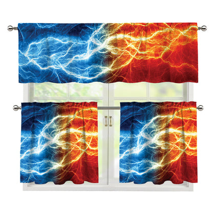 Red And Blue Lightning Print 3 Piece Kitchen Curtains
