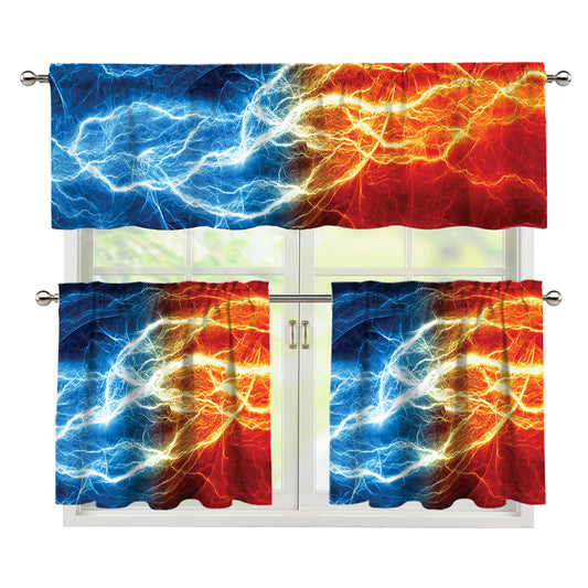 Red And Blue Lightning Print 3 Piece Kitchen Curtains