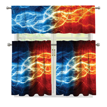Red And Blue Lightning Print 3 Piece Kitchen Curtains